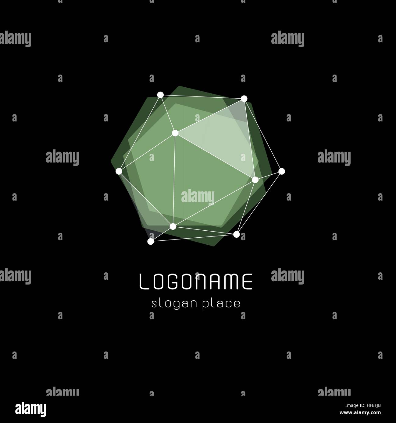 Abstract inusuali forme geometriche logo vettoriale. Circolare, poligonale loghi colorati su sfondo nero. Illustrazione Vettoriale