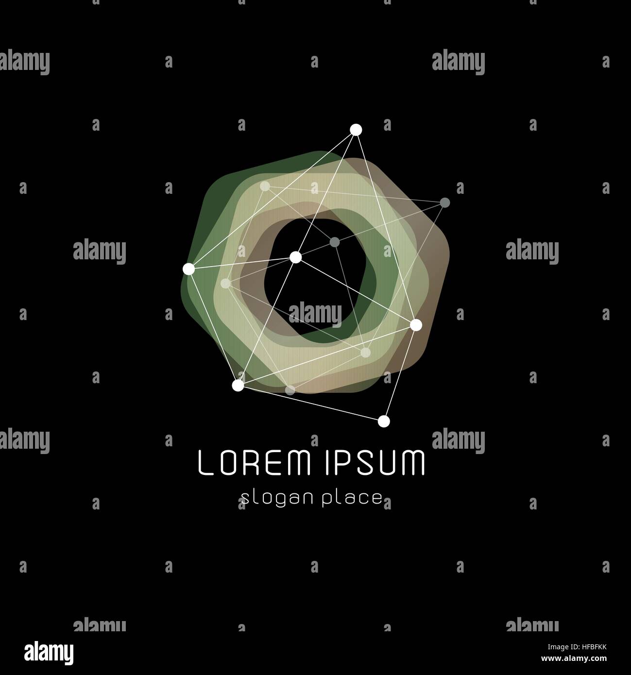 Abstract inusuali forme geometriche logo vettoriale. Circolare, poligonale loghi colorati su sfondo nero. Illustrazione Vettoriale