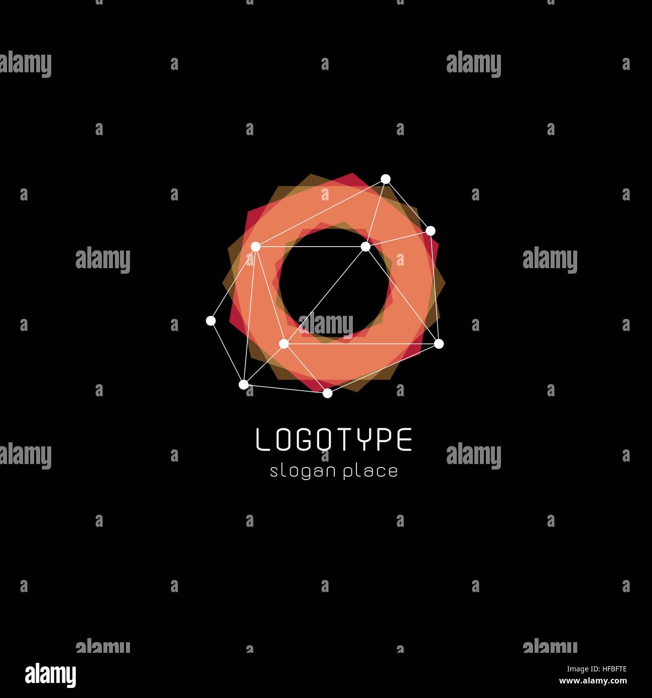 Abstract inusuali forme geometriche logo vettoriale. Circolare, poligonale loghi colorati su sfondo nero. Illustrazione Vettoriale