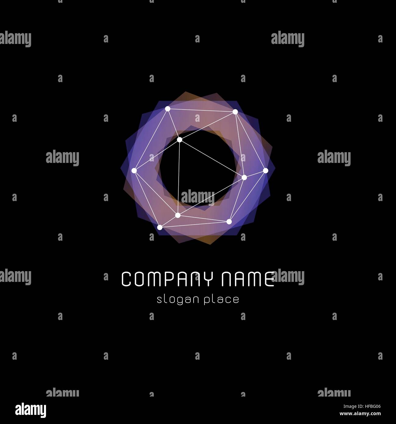 Abstract inusuali forme geometriche logo vettoriale. Circolare, poligonale loghi colorati su sfondo nero. Illustrazione Vettoriale