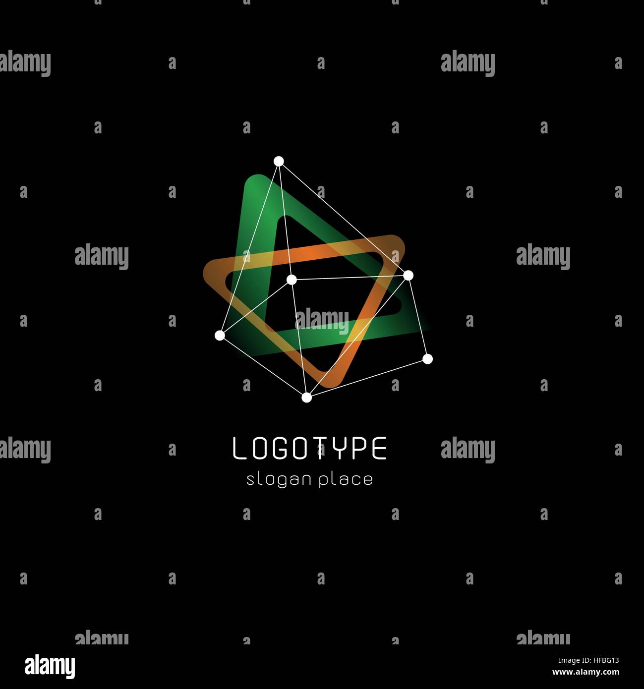 Abstract inusuali forme geometriche logo vettoriale. Circolare, poligonale loghi colorati su sfondo nero. Illustrazione Vettoriale