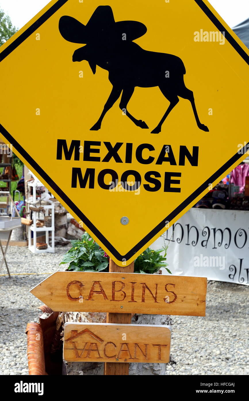Alci messicano segno, Talkeetna Historic District, Alaska, STATI UNITI D'AMERICA Foto Stock