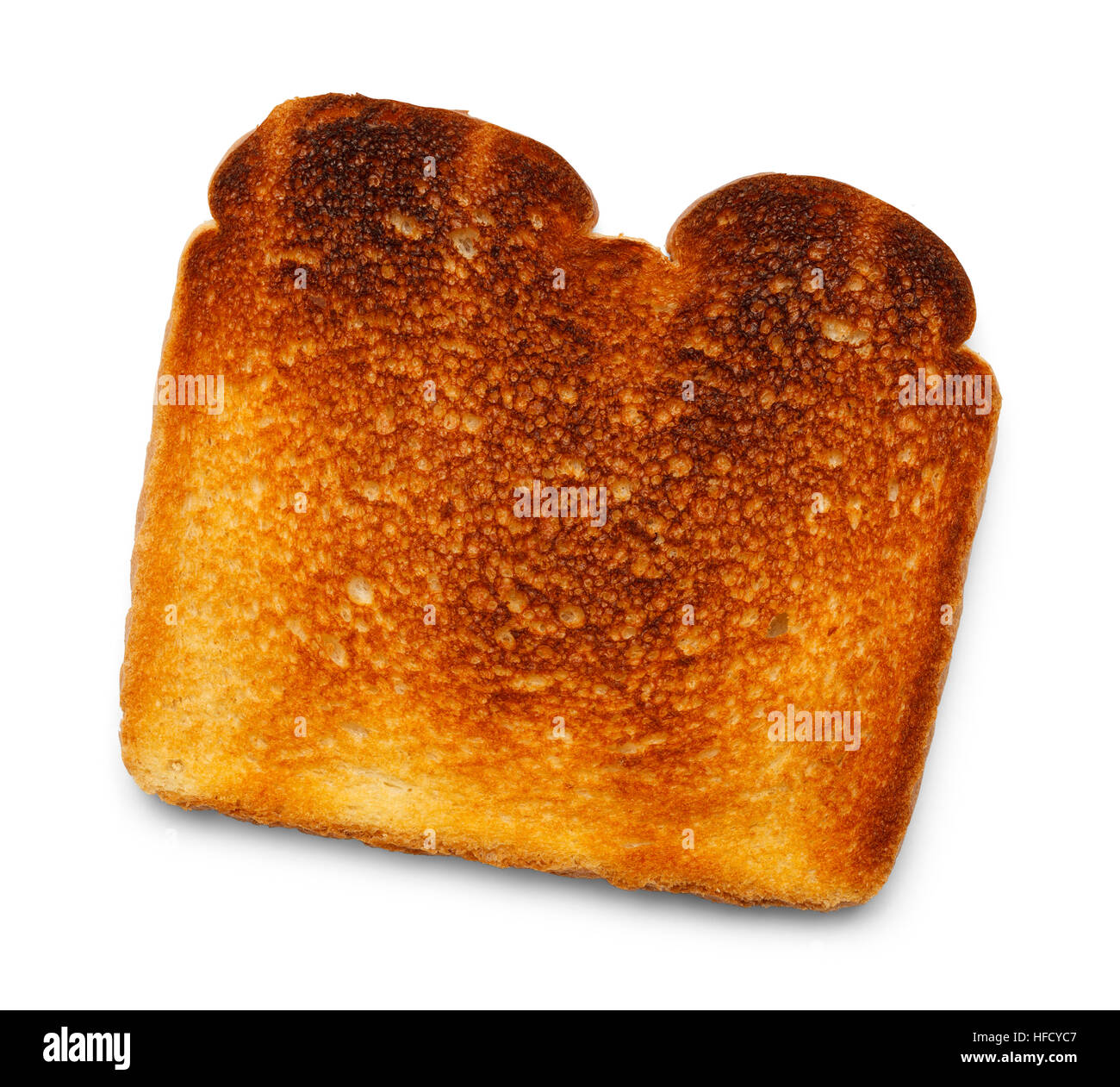 Un toast bruciato isolato su sfondo bianco. Foto Stock