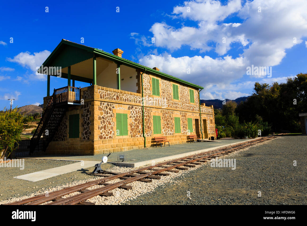 Evrychou railway museum, Troodos, Cipro Foto Stock