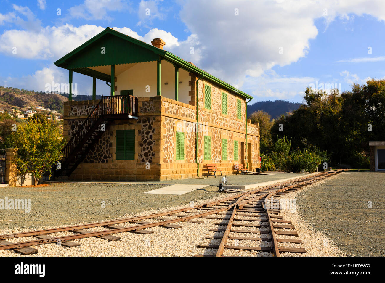 Evrychou railway museum, Troodos, Cipro Foto Stock