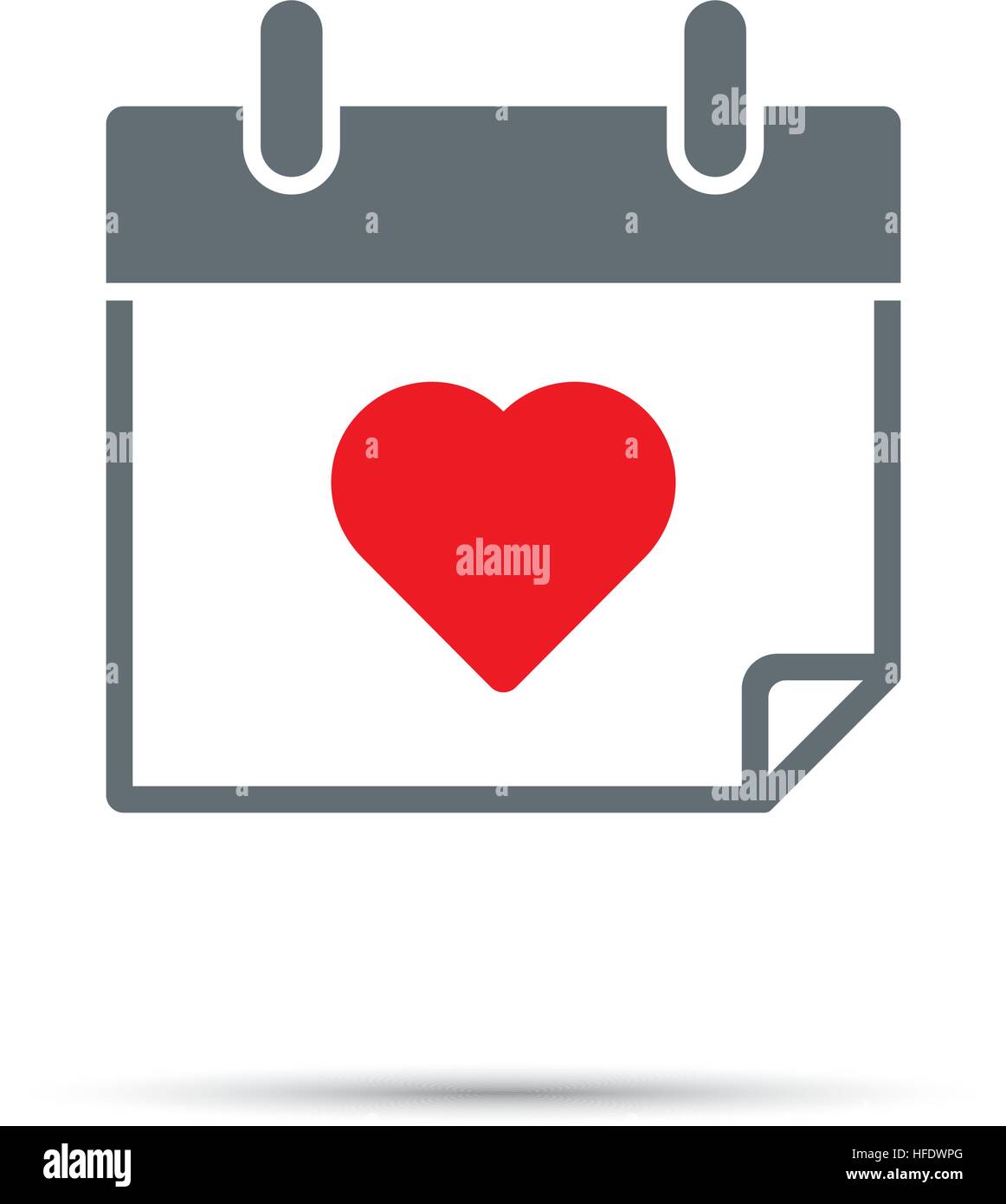 L'icona del calendario per il giorno di San Valentino. Cuore rosso sul calendario foglio. Illustrazione Vettoriale