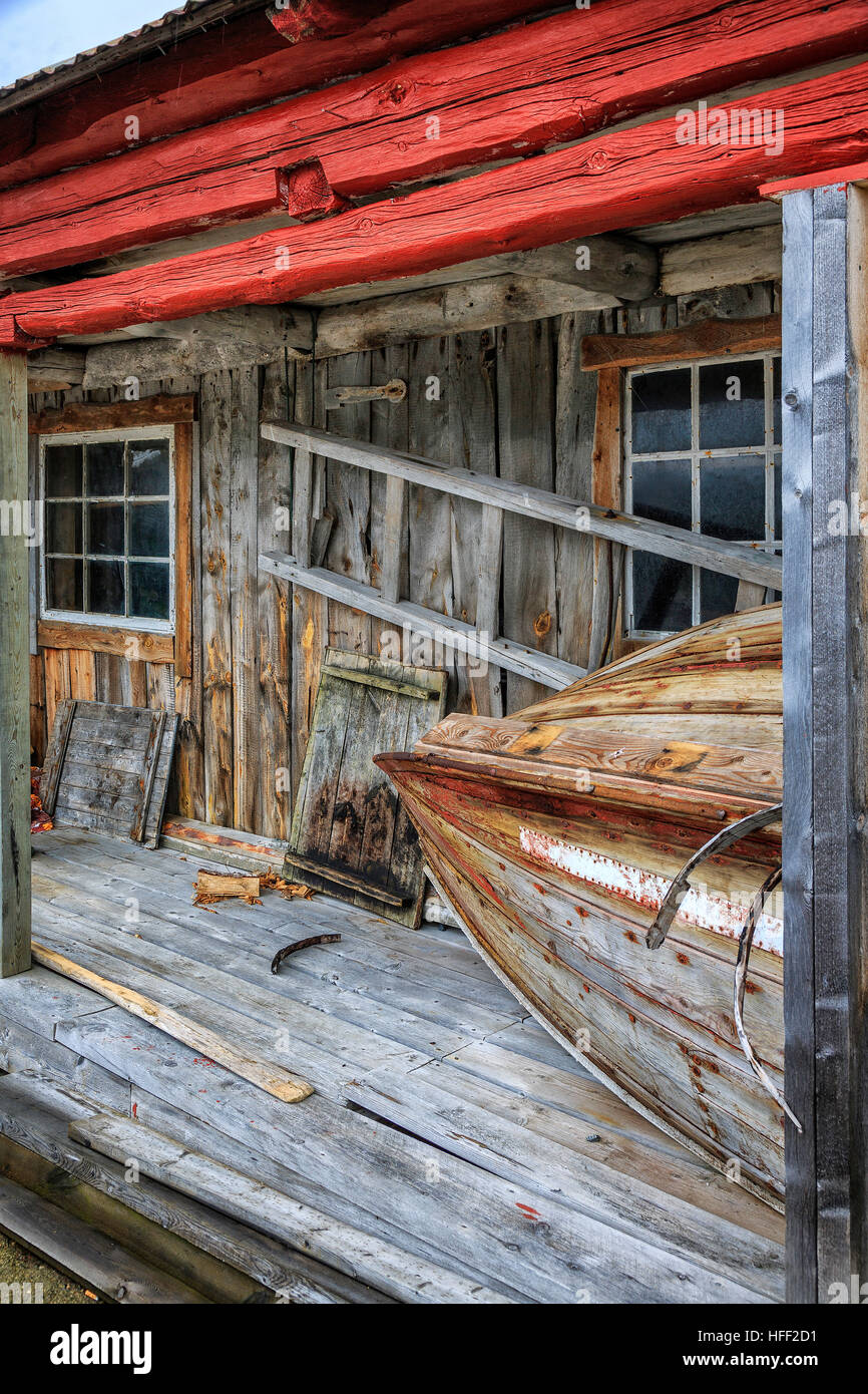 Vecchio boathouse sul Edoyfjorden, Norvegia Foto Stock