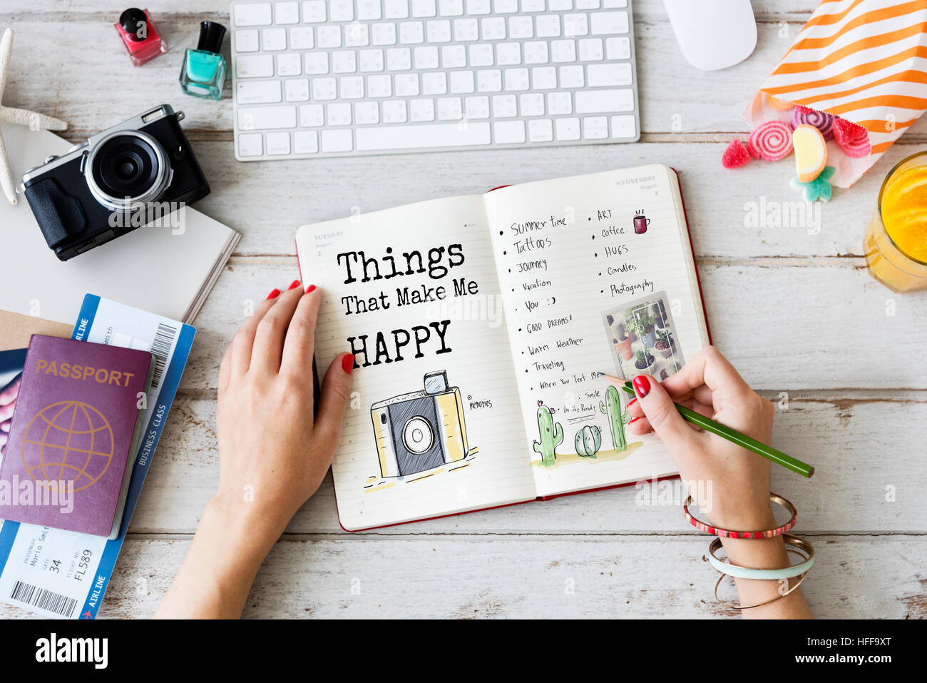 Le cose che mi rendono FELICE concetto Foto Stock
