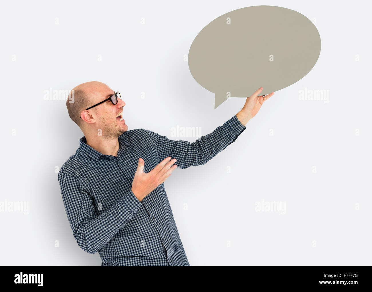 Caucasian discorso bolla concetto di comunicazione Foto Stock