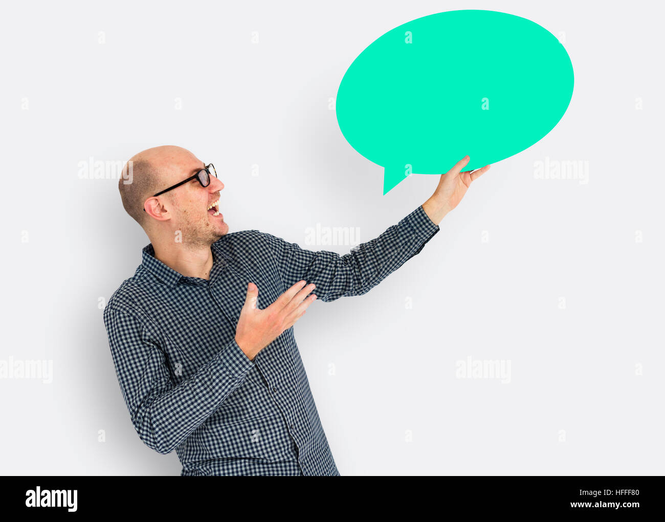 Caucasian discorso bolla concetto di comunicazione Foto Stock