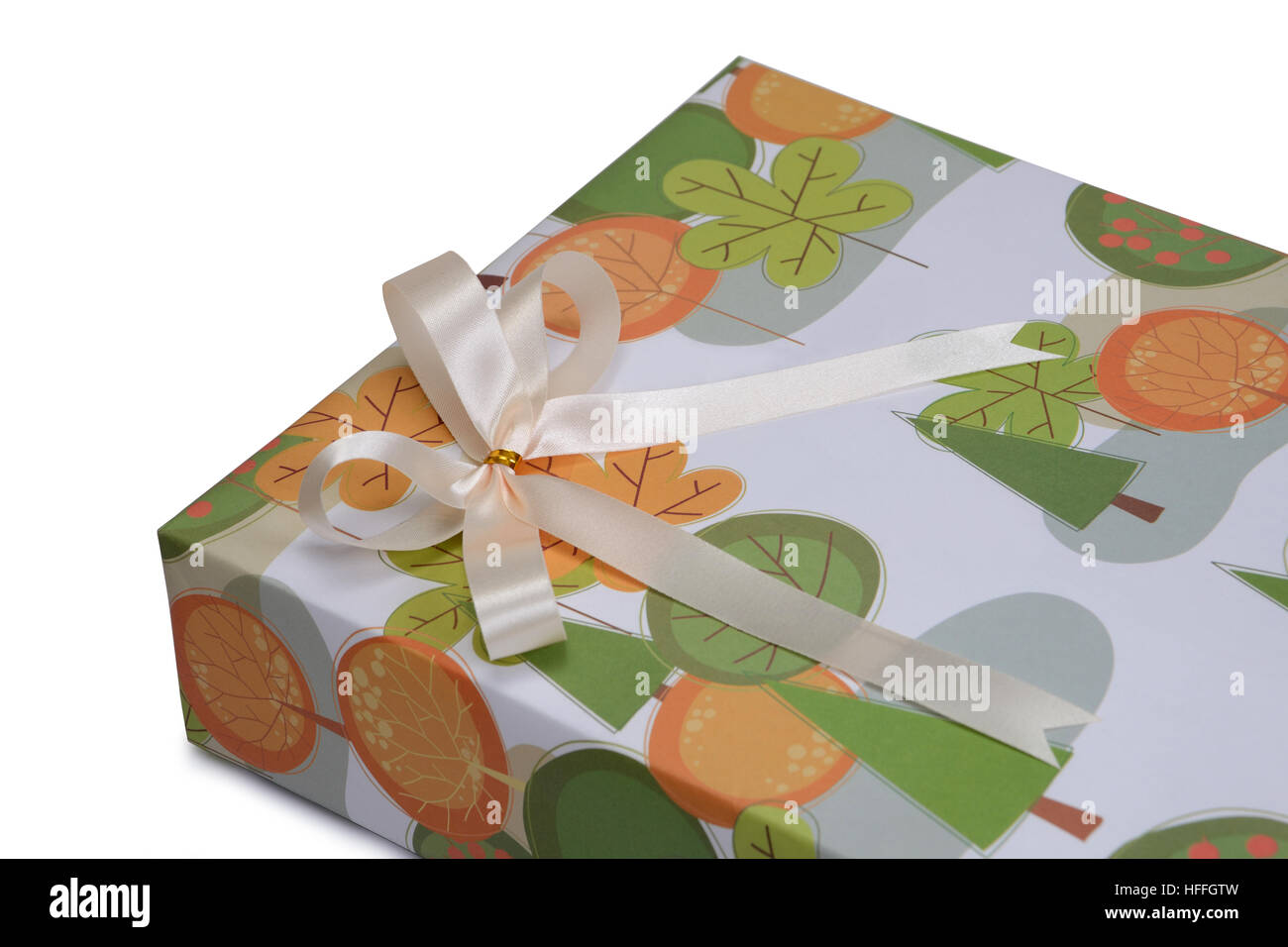 Chiusa della confezione regalo su sfondo bianco. Foto Stock