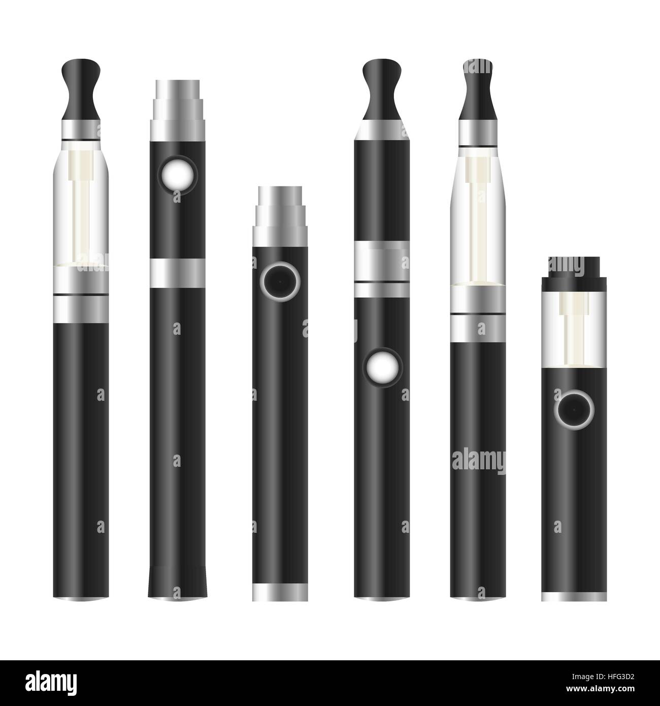 Vape penna. Sigaretta elettronica Set. Vettore colorati e-sigaretta Pen  isolati su sfondo bianco. Illustrazione Immagine e Vettoriale