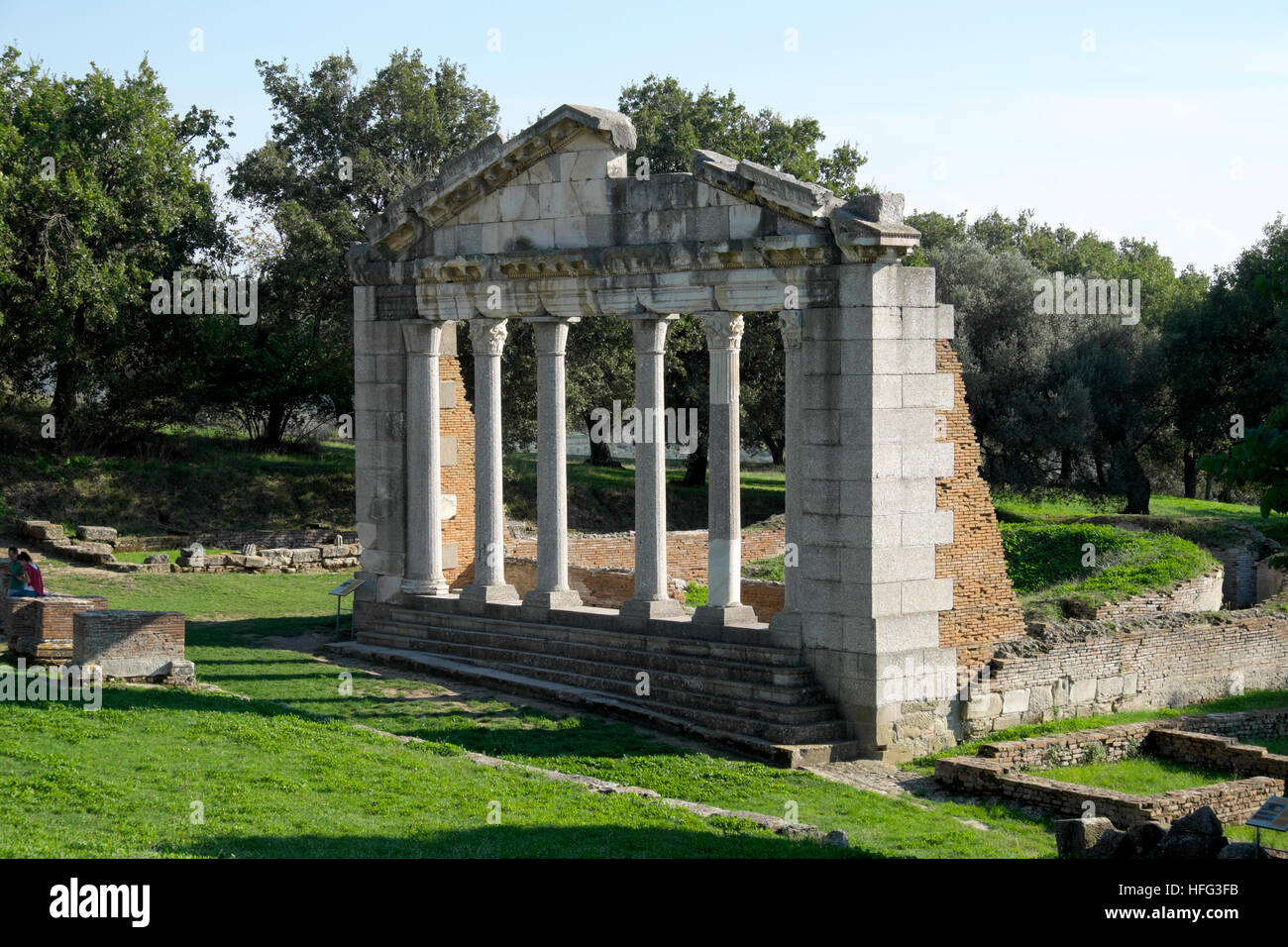 Restaurato un monumento di Agonothetes, bouleuterion, rovine di Apollonia, Fier County, Albania Foto Stock