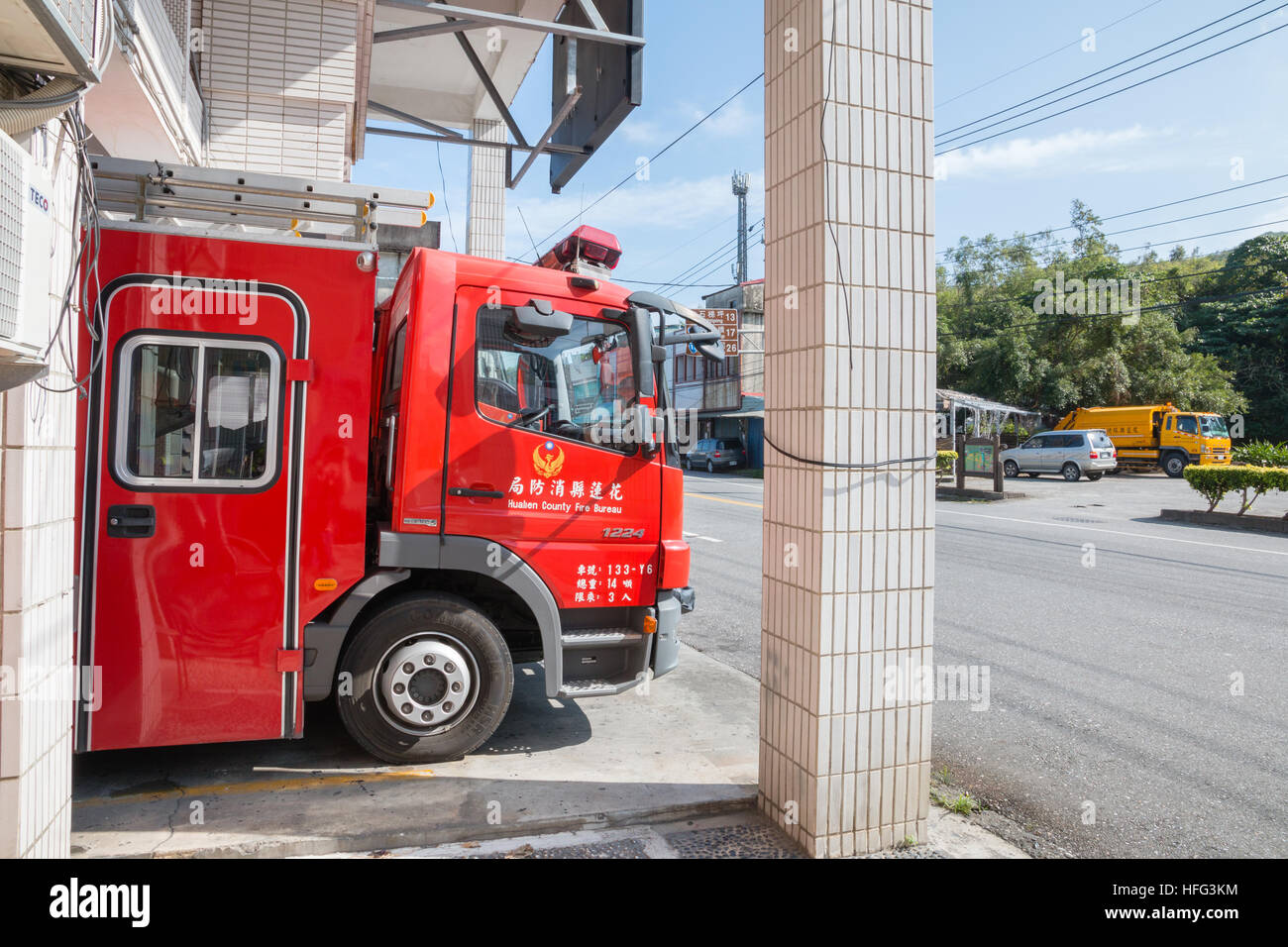 [Solo uso editoriale] rosso fuoco carrello a Hualien County Fire Department, Taiwan Foto Stock