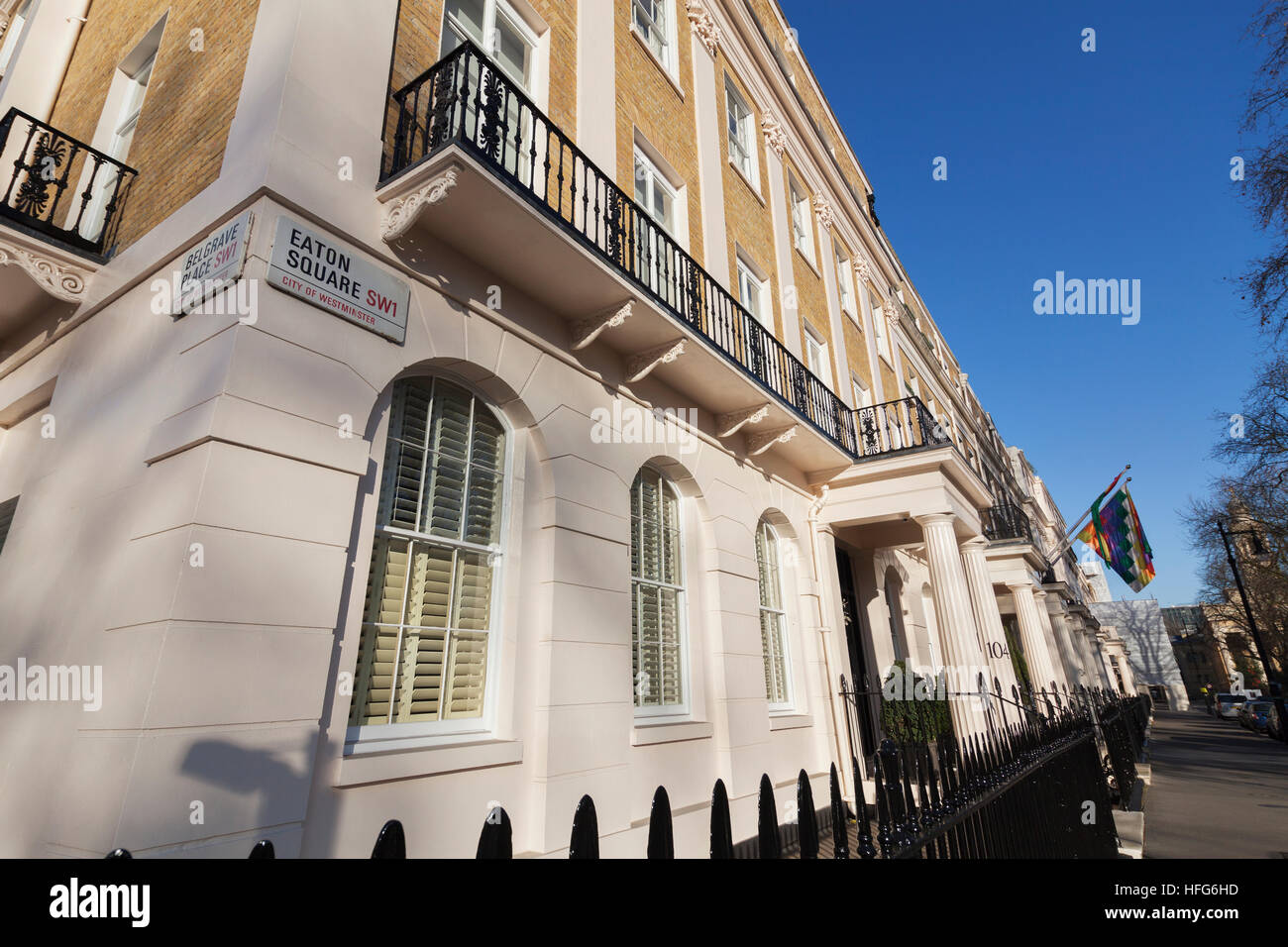 Eaton Square a Belgravia, area esclusiva di Londra SW1 Foto Stock