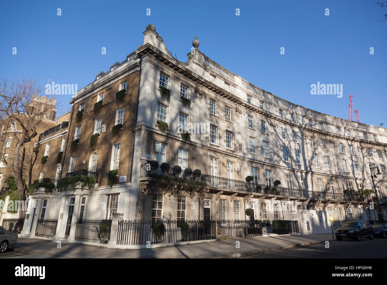 Wilton Crescent a Belgravia, area esclusiva di Londra SW1 Foto Stock