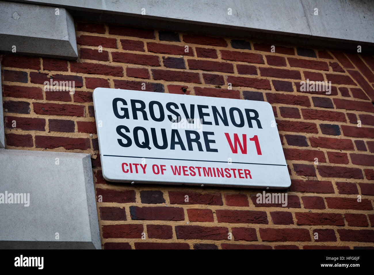 Grosvenor Square cartello stradale, Londra Foto Stock