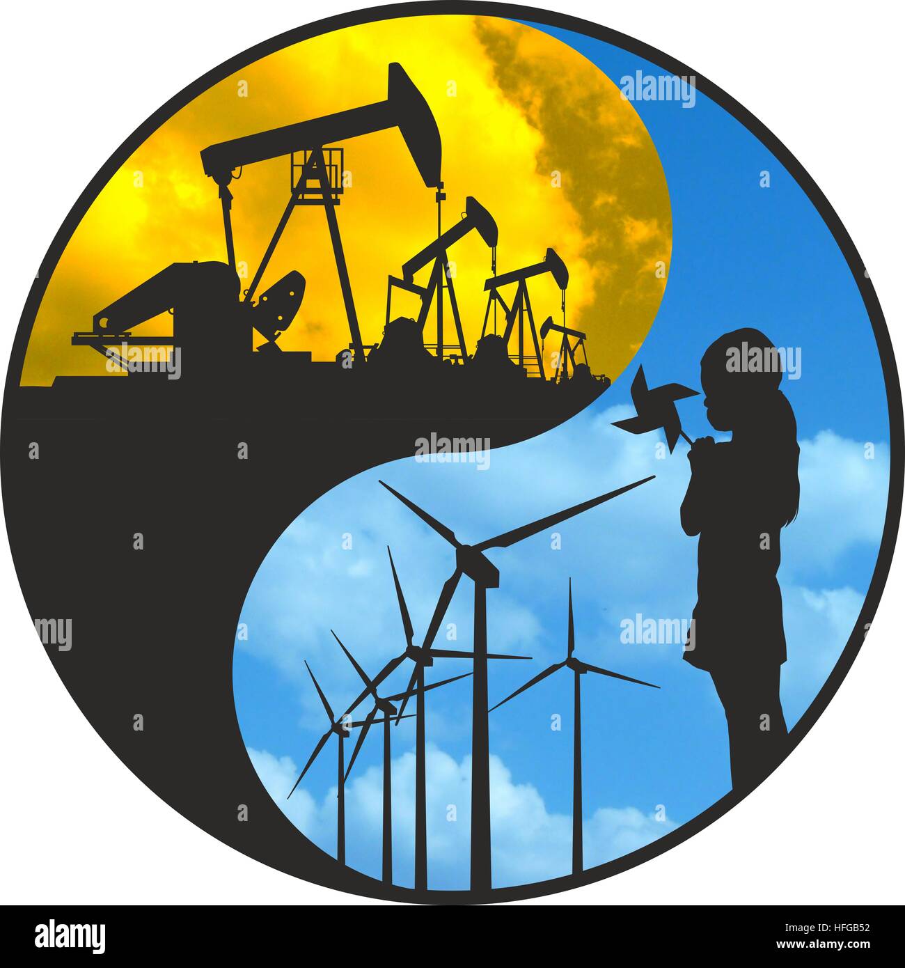 Classico contrasto di energia fossile e l'energia verde Foto Stock
