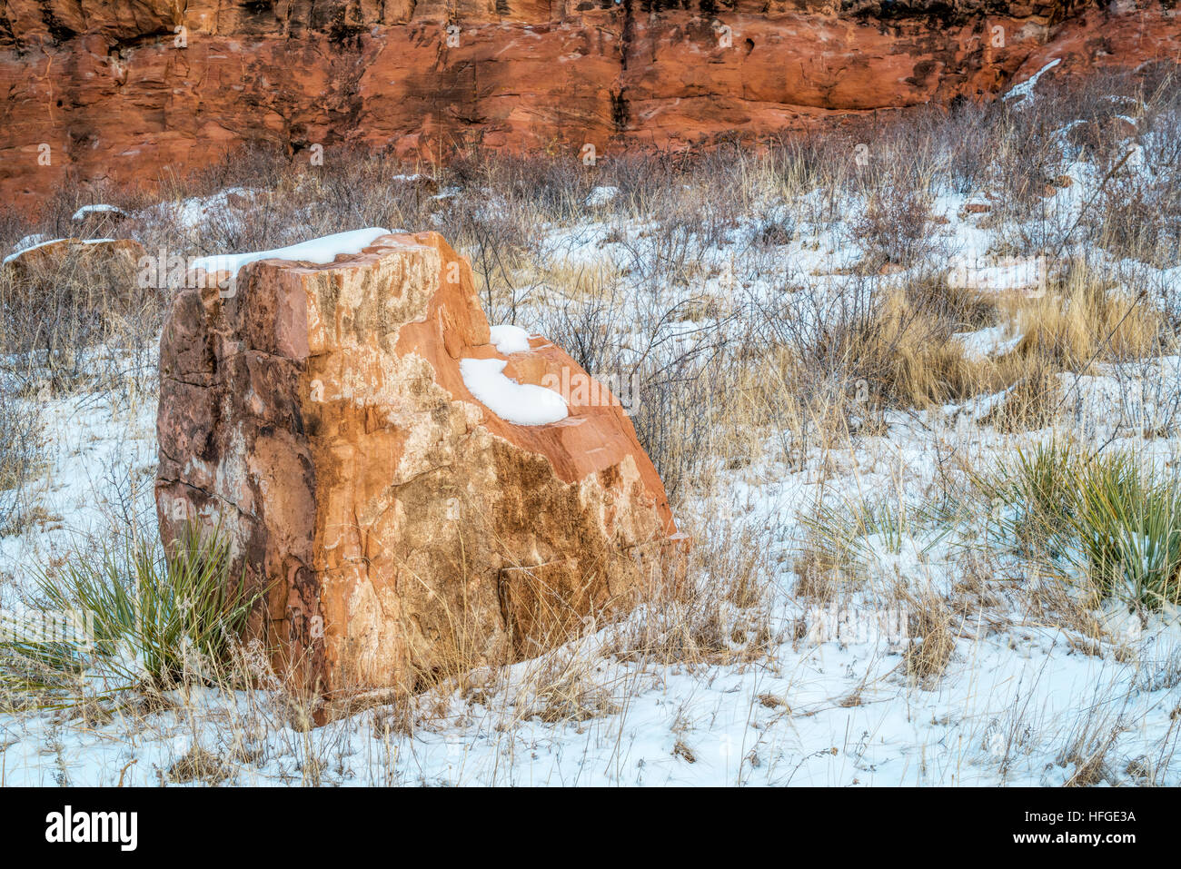 Roccia Arenaria e cliff nel paesaggio invernale - Lory membro Park, COLORADO Foto Stock