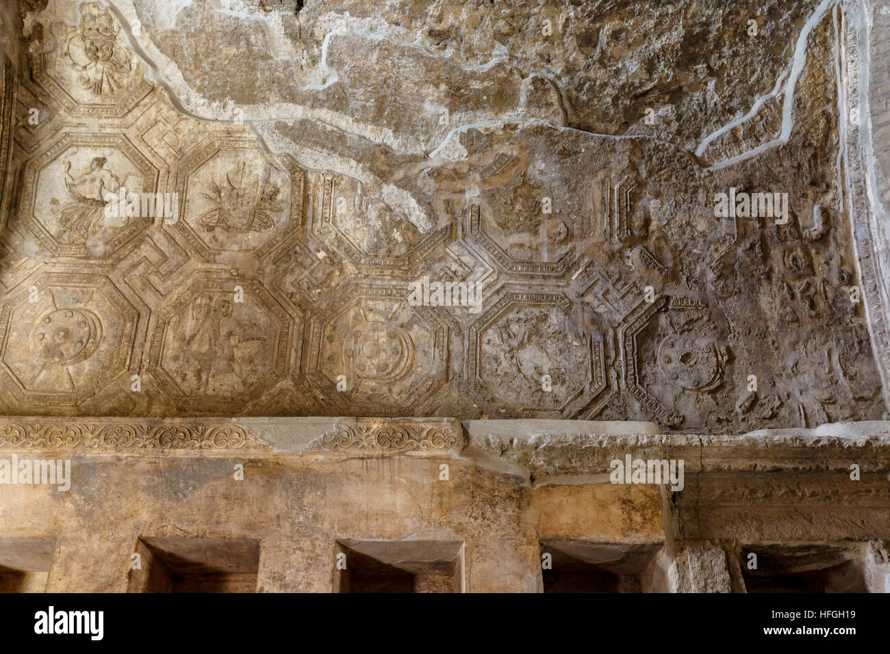 Soffitto in bagni Stabian a Pompei in Italia meridionale. UNESCO - Sito Patrimonio dell'umanità. Foto Stock