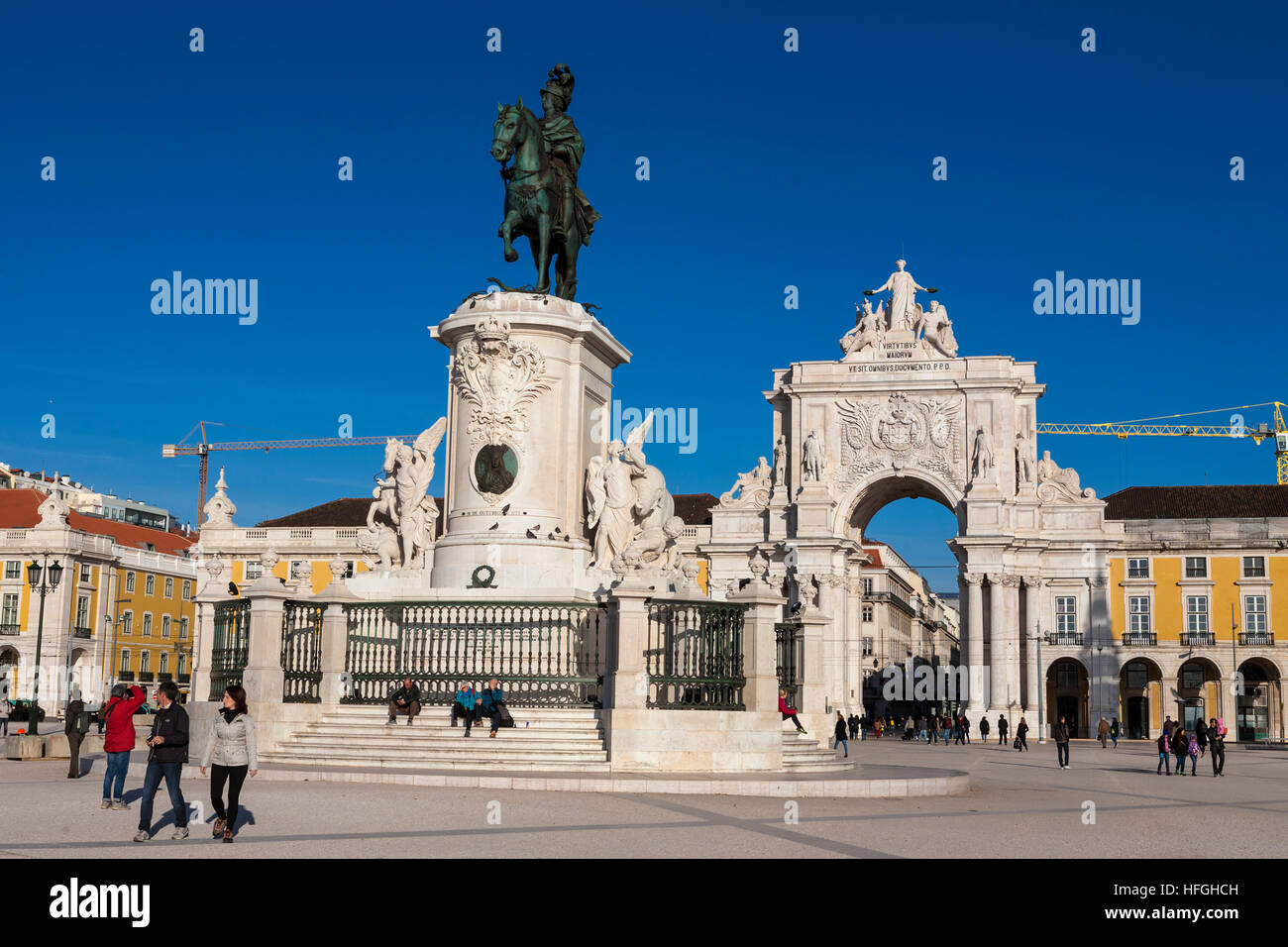 Statua equestre di Dom José I, Praça do Comércio, Lisbona, Portogallo Foto Stock