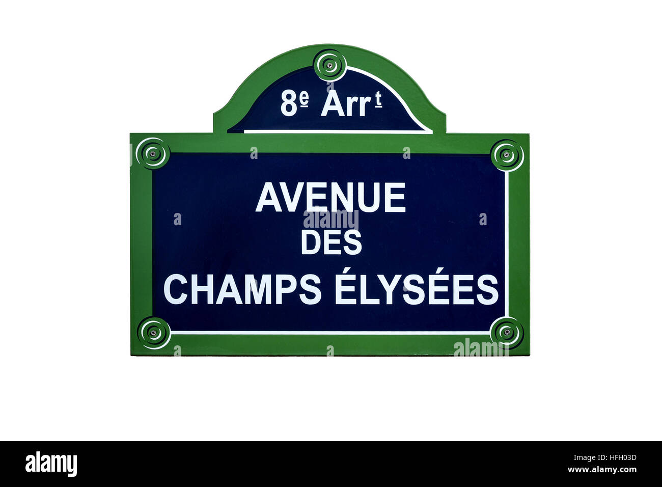 Avenue des Champs Elysees strada segno, nell'ottavo arrondissement di Parigi, Francia. Una delle strade più famose del mondo. Foto Stock