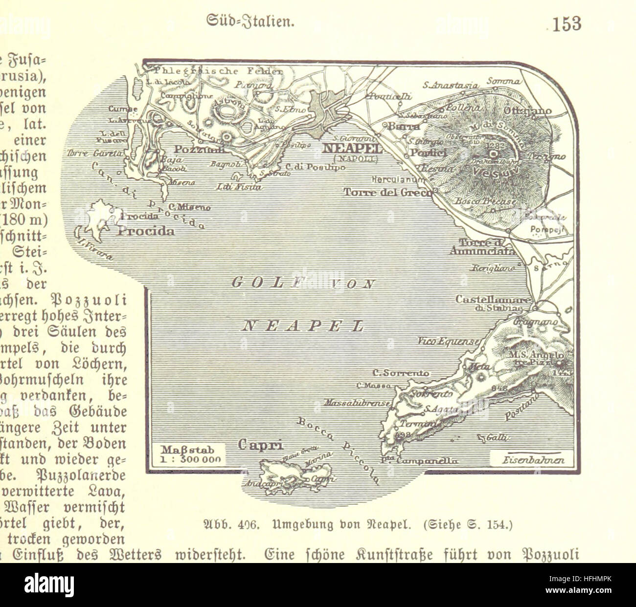 Questa mappa, tratta da un manuale geografico tedesco, illustra le caratteristiche geografiche dell'Europa, tra cui l'Italia e la Campania, con particolare enfasi sulle caratteristiche regionali e le distanze. Foto Stock