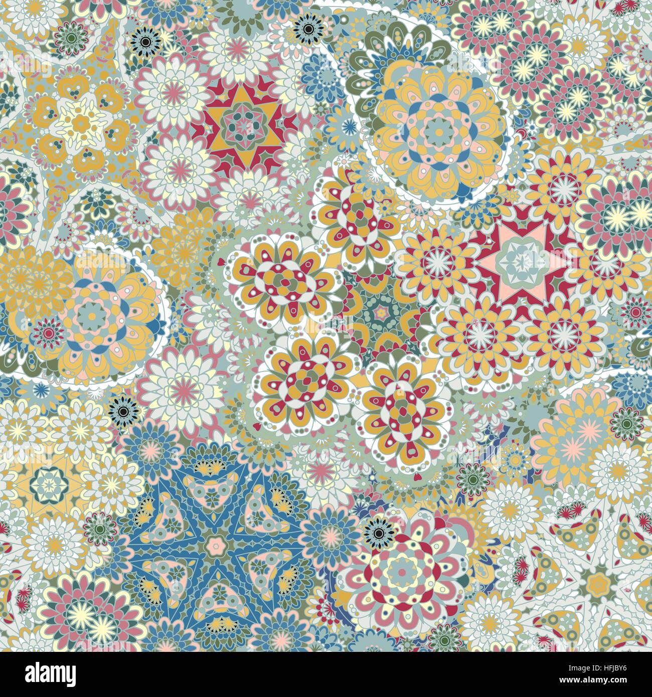 Modello senza soluzione di continuità sulla base di tradizionali elementi asiatici Paisley. Colorate blu pastello giallo vinoso illustrazione. Sfondo del vettore. Illustrazione Vettoriale