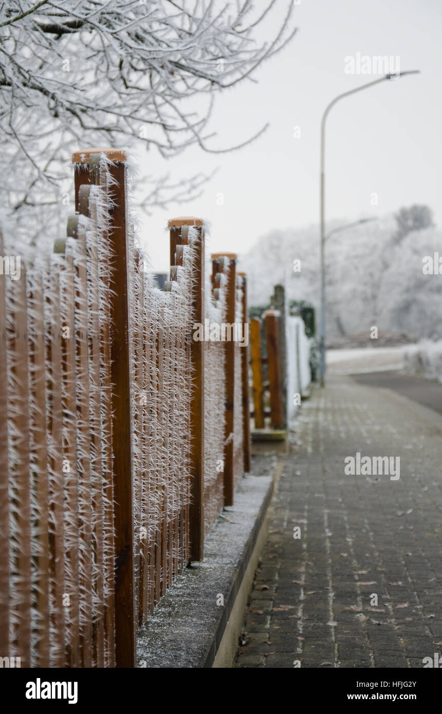Congelati recinzione di legno Foto Stock
