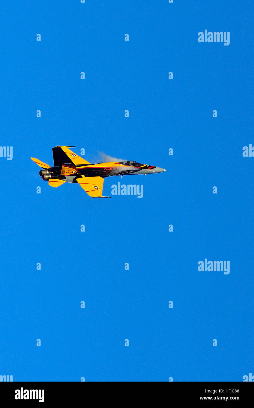 Un'immagine verticale di un Canadian Air Force CF-18 Hornet jet da combattimento aereo Foto Stock