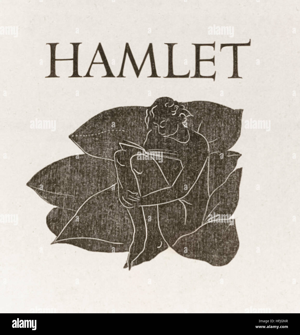 Titolo pagina da 'Hamlet' da William Shakespeare (1564-1616) con una xilografia di Eric Gill (1882-1940). Vedere la descrizione per maggiori informazioni. Foto Stock