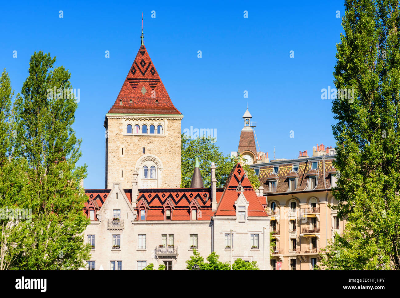 Château d'Ouchy e dintorni Belle Époque edifici, Ouchy, Losanna Vaud, Svizzera Foto Stock