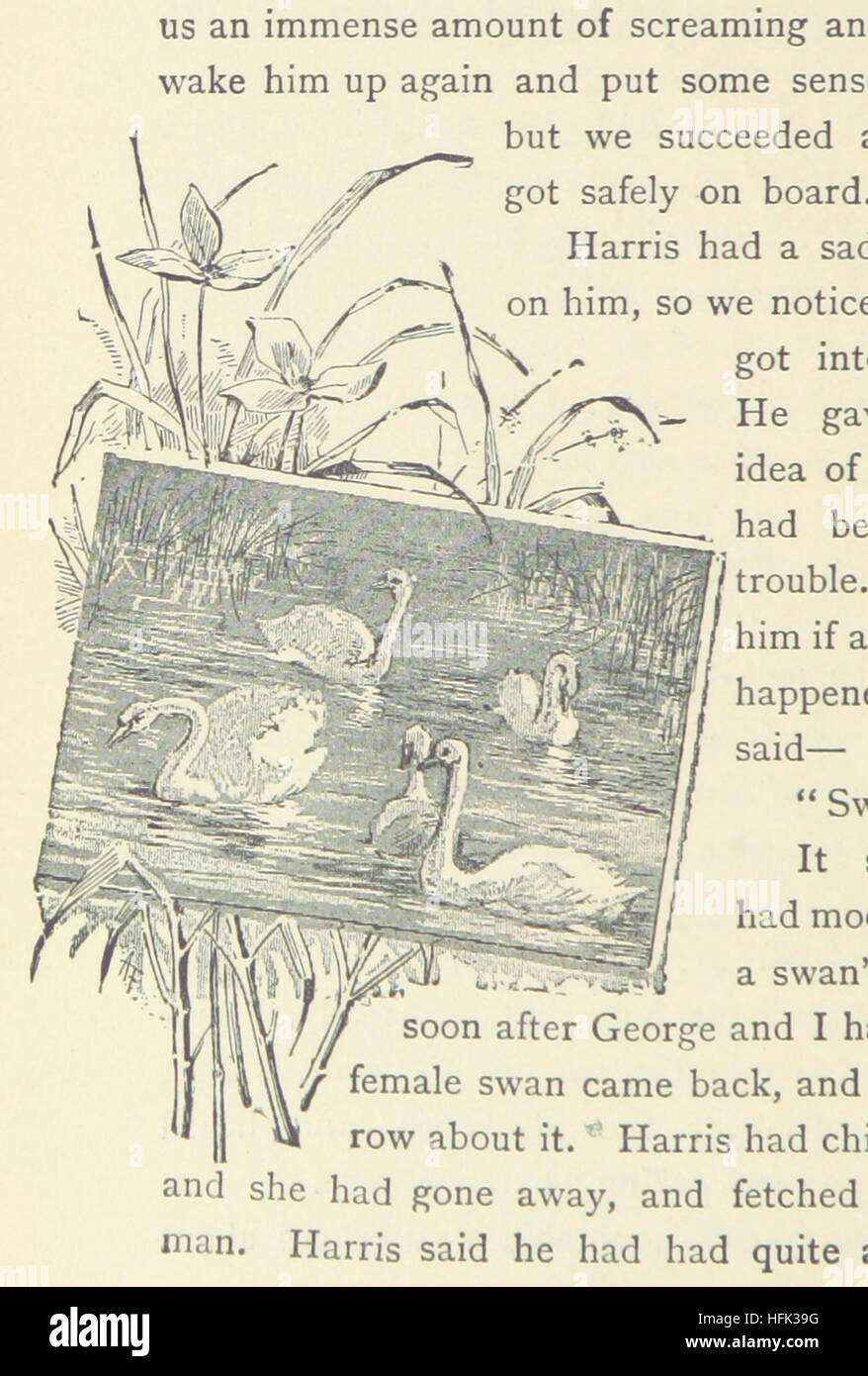 Questa immagine tratta da "tre uomini in una barca" raffigura le avventure divertenti di tre amici in un viaggio in barca lungo il Tamigi, illustrando le loro disavventure e osservazioni comiche. Foto Stock