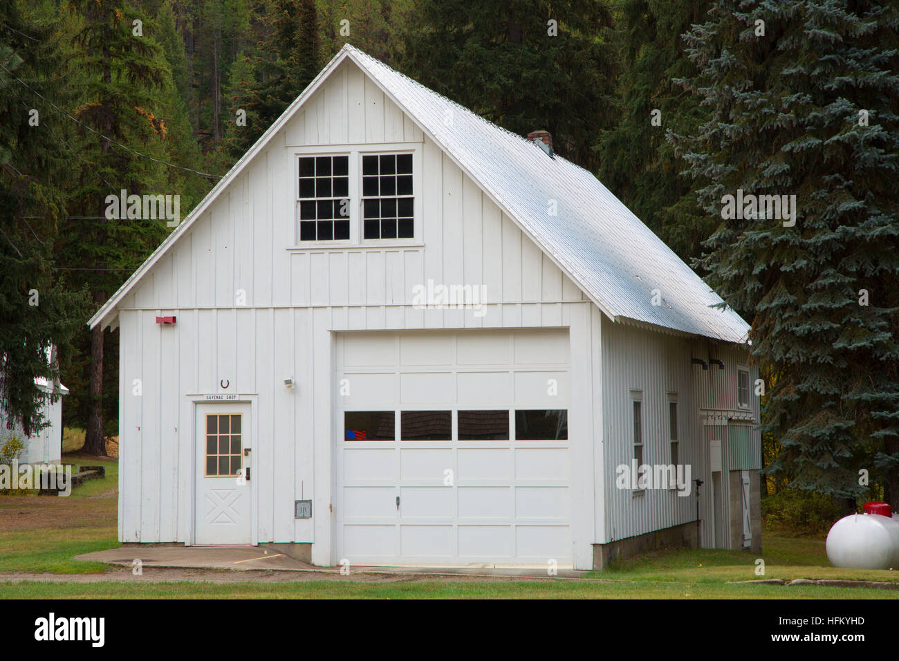 Savenac shop, Storico Savenac Tree Nursery, Lolo National Forest, Montana Foto Stock