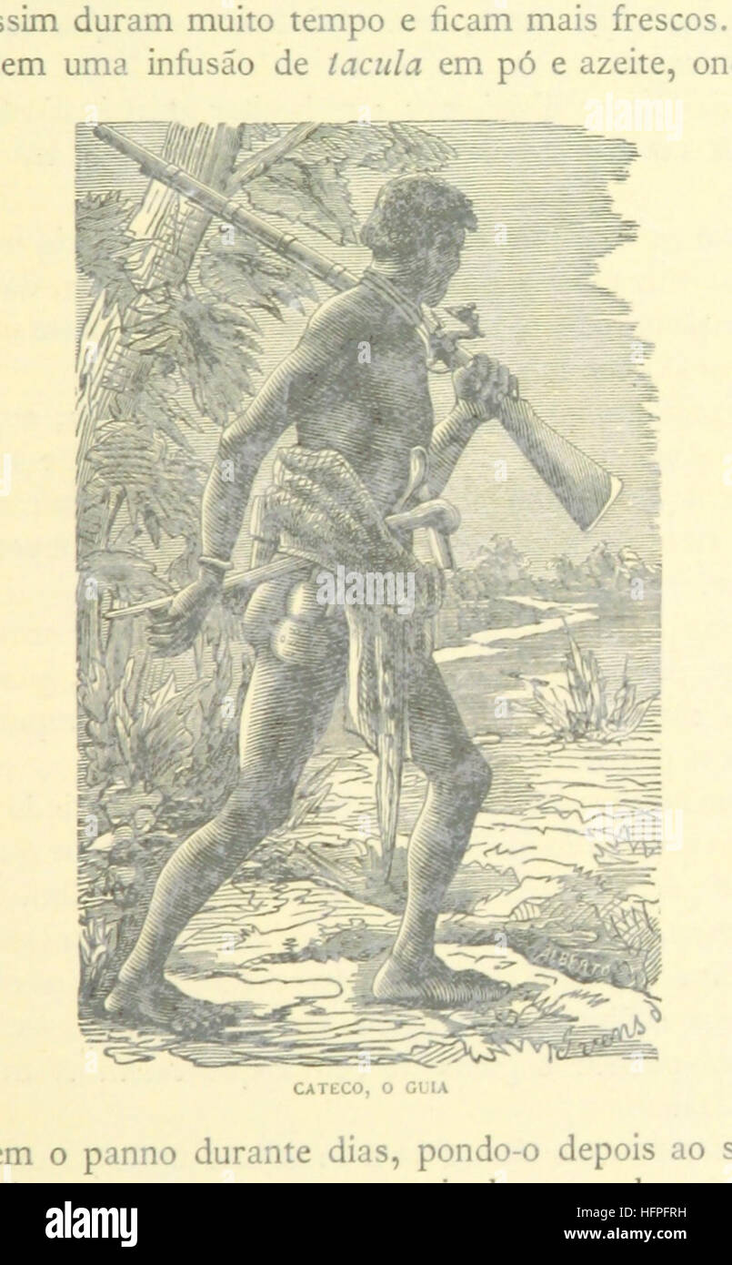 L'immagine raffigura una pagina di un libro che descrive una spedizione attraverso l'Africa centrale e occidentale tra il 1877 e il 1880. La spedizione viaggiò da Benguella attraverso vari territori, fornendo informazioni sulla geografia e la cultura della regione. Il libro include illustrazioni. Foto Stock