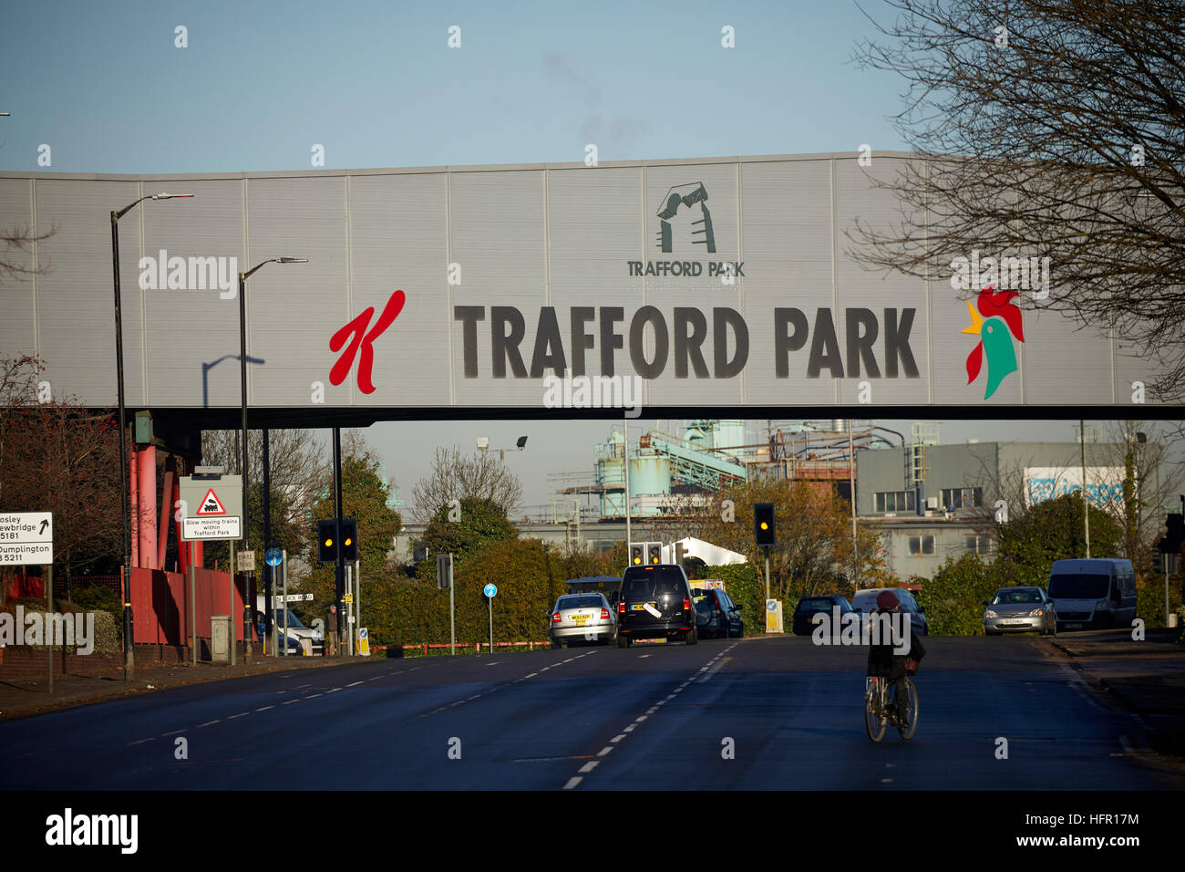 Trafford Park segno Manchester REGNO UNITO Inghilterra le aziende del settore industriale piccola unità estate edificio sito location trova architetture Foto Stock