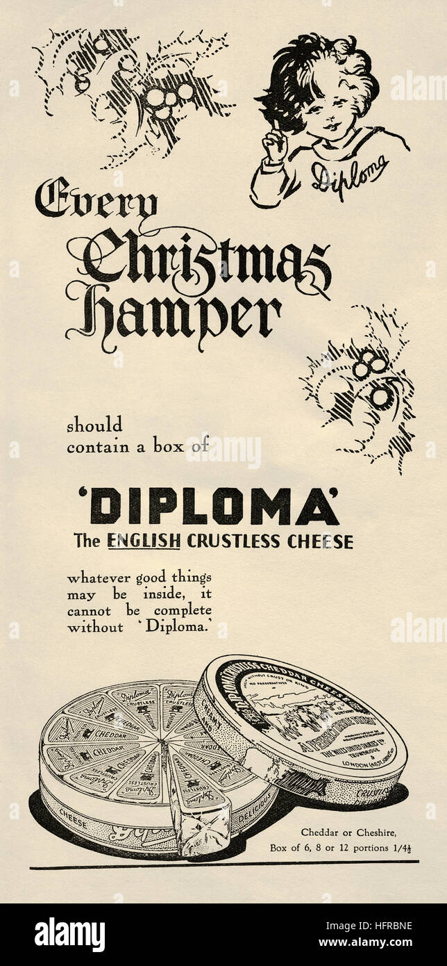 Un 1920s annuncio per Diploma formaggio fuso pubblicato una rivista 'Moderne Donna" nel Regno Unito nel 1928 Foto Stock