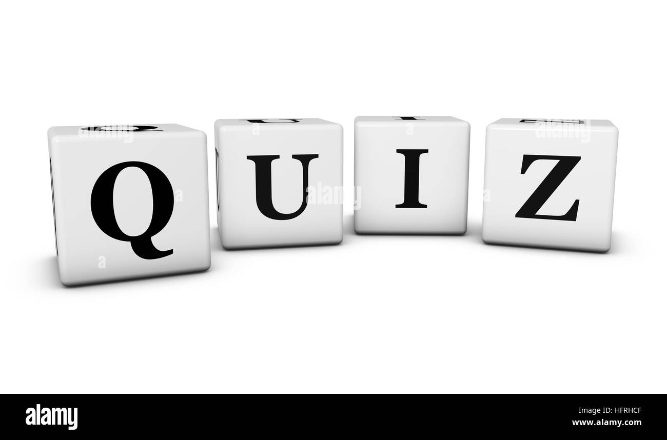 Parola di quiz e segno su cubi. Foto Stock