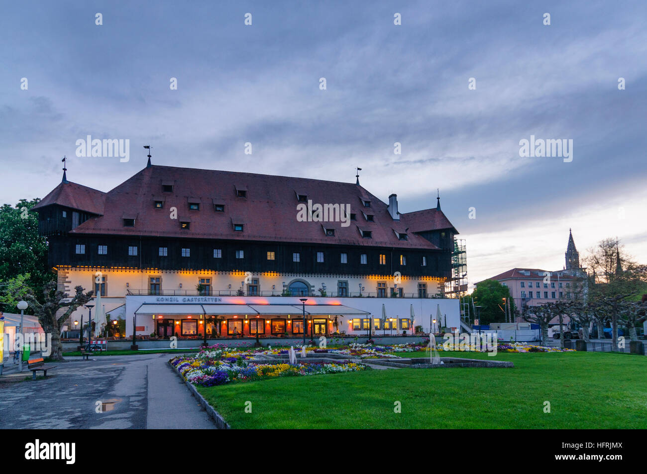 Costanza, costanza: Edificio del Consiglio al tramonto, Bodensee, Lago di Costanza, Baden-Württemberg, Germania Foto Stock