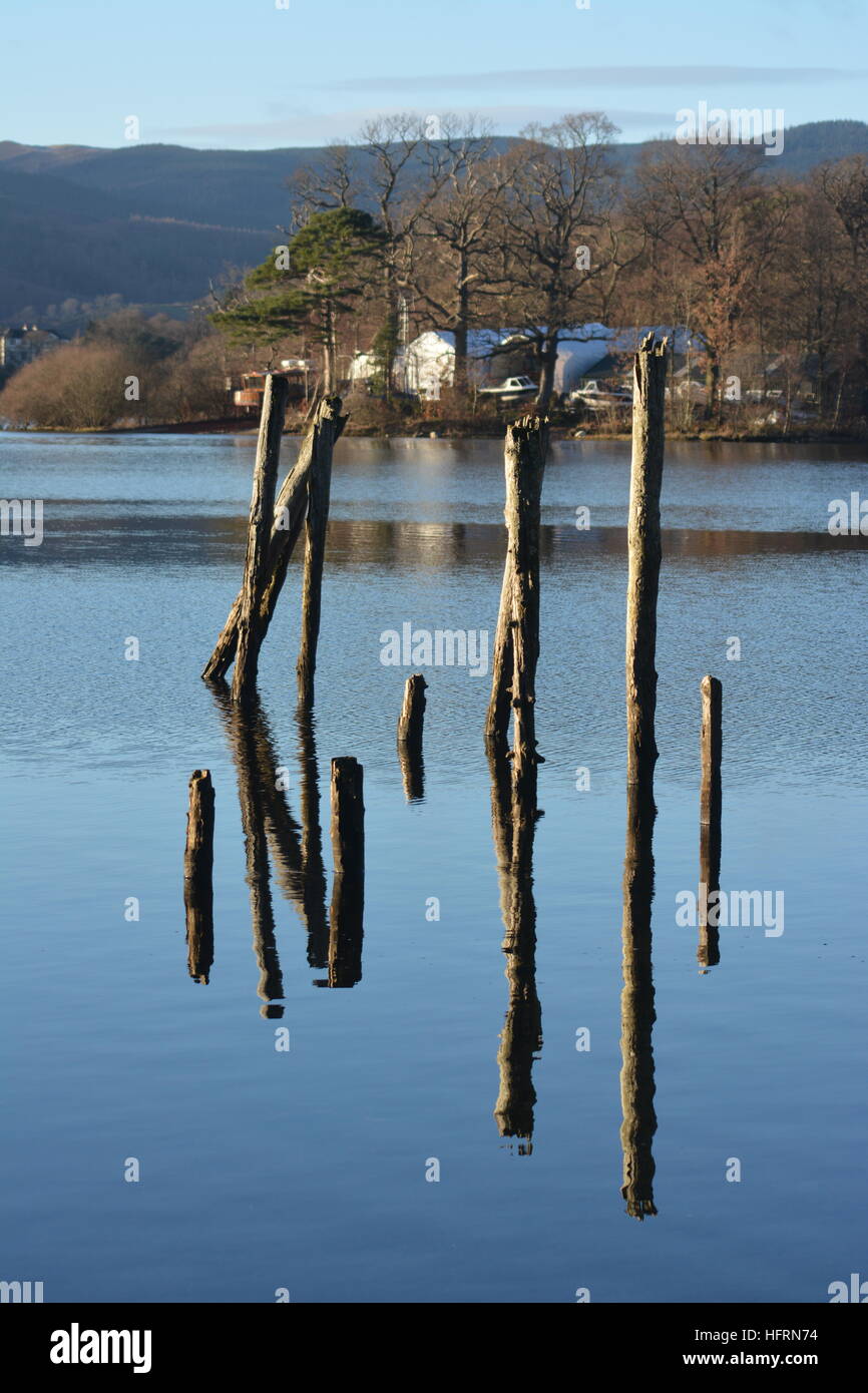 Molo Vecchio in Derwent Water lago Keswick Foto Stock