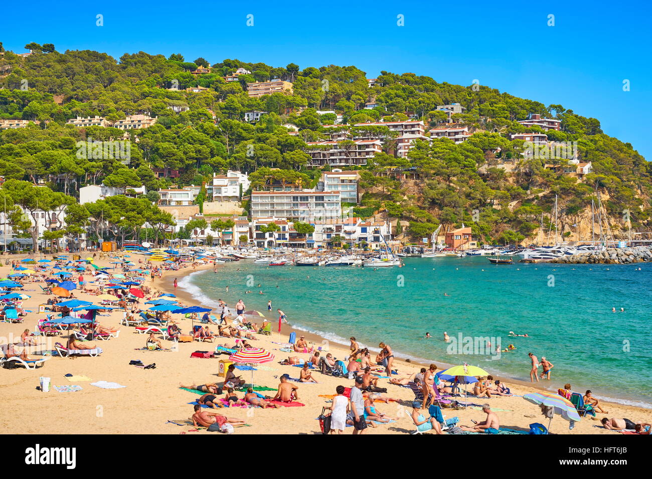 Spiaggia di Llafranc, Costa Brava, Spagna Foto Stock