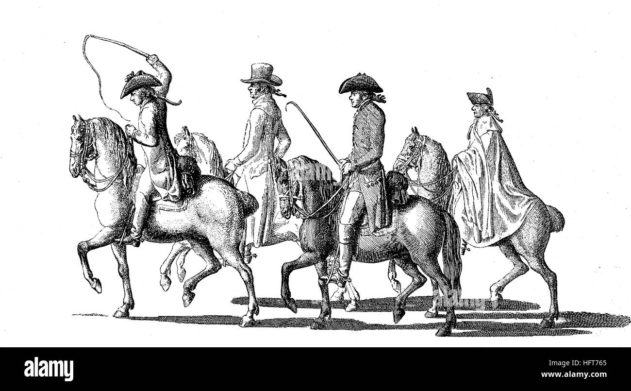 Daniel Chodowiecki sul viaggio a Dresda, a cavallo e accompagnati nel 1789, Daniel Niklaus Chodowiecki, 1726-1801, era un polacco- e più tardi un tedesco di pittore e incisore, xilografia a partire dall'anno 1885, digitale migliorata Foto Stock