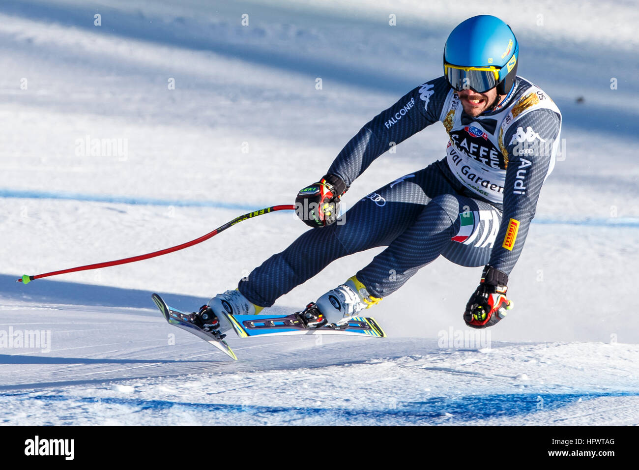 La Val Gardena, Italia 16 dicembre 2016. Precursori in Audi FIS Coppa del Mondo di sci alpino maschile di Super-G gara sulla Saslong corso Foto Stock