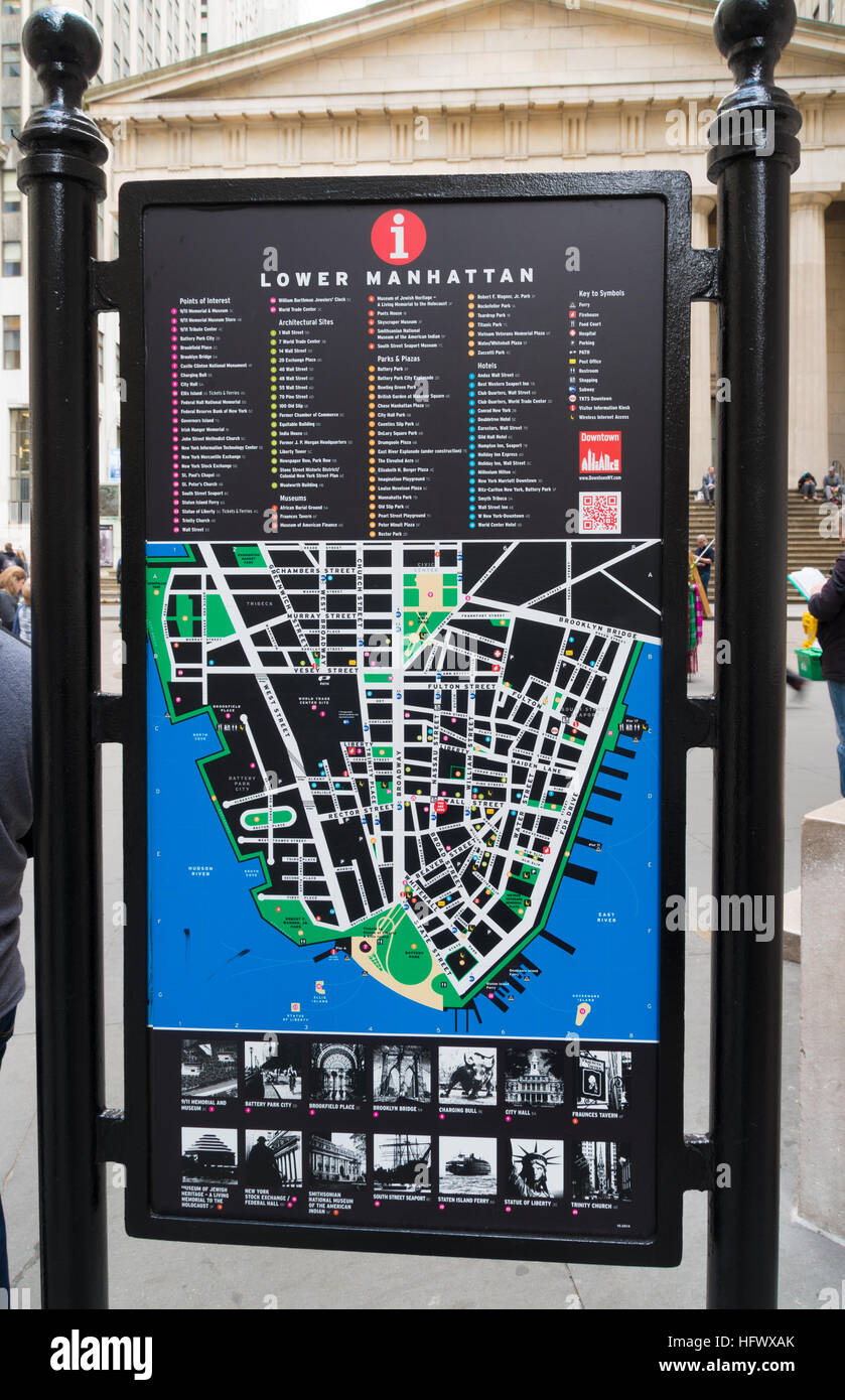 Mappa informativo op Lower Manhattan per le strade di new york Foto Stock