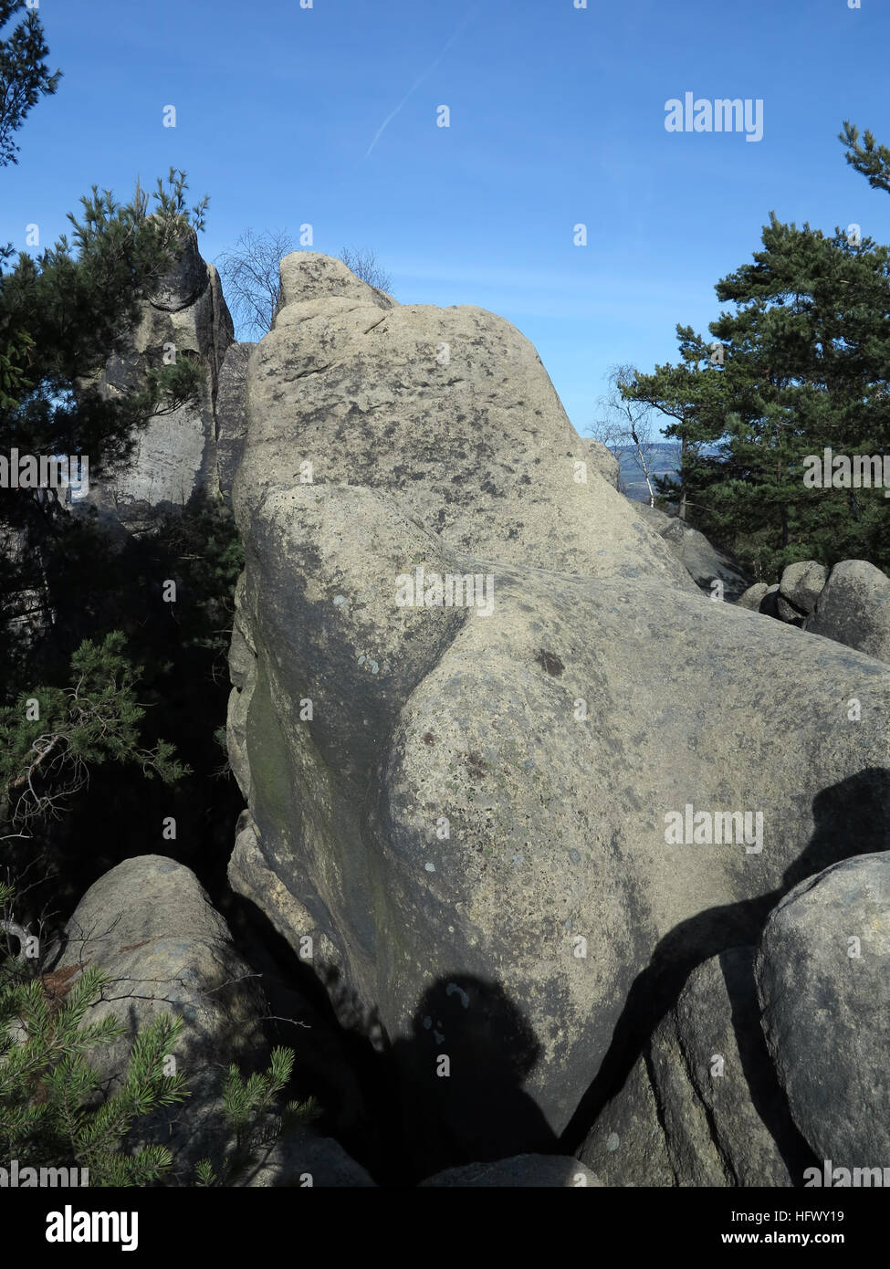 Interessante formazione di roccia - Crows rocce Lusatian Montagne Foto Stock