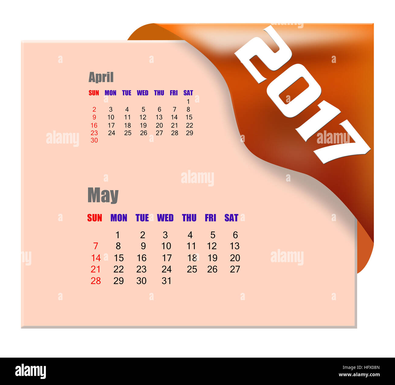 2017 maggio calendario Foto Stock