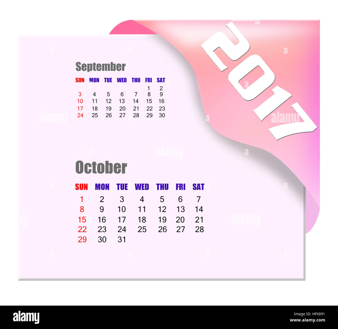 2017 Ottobre calendario Foto Stock
