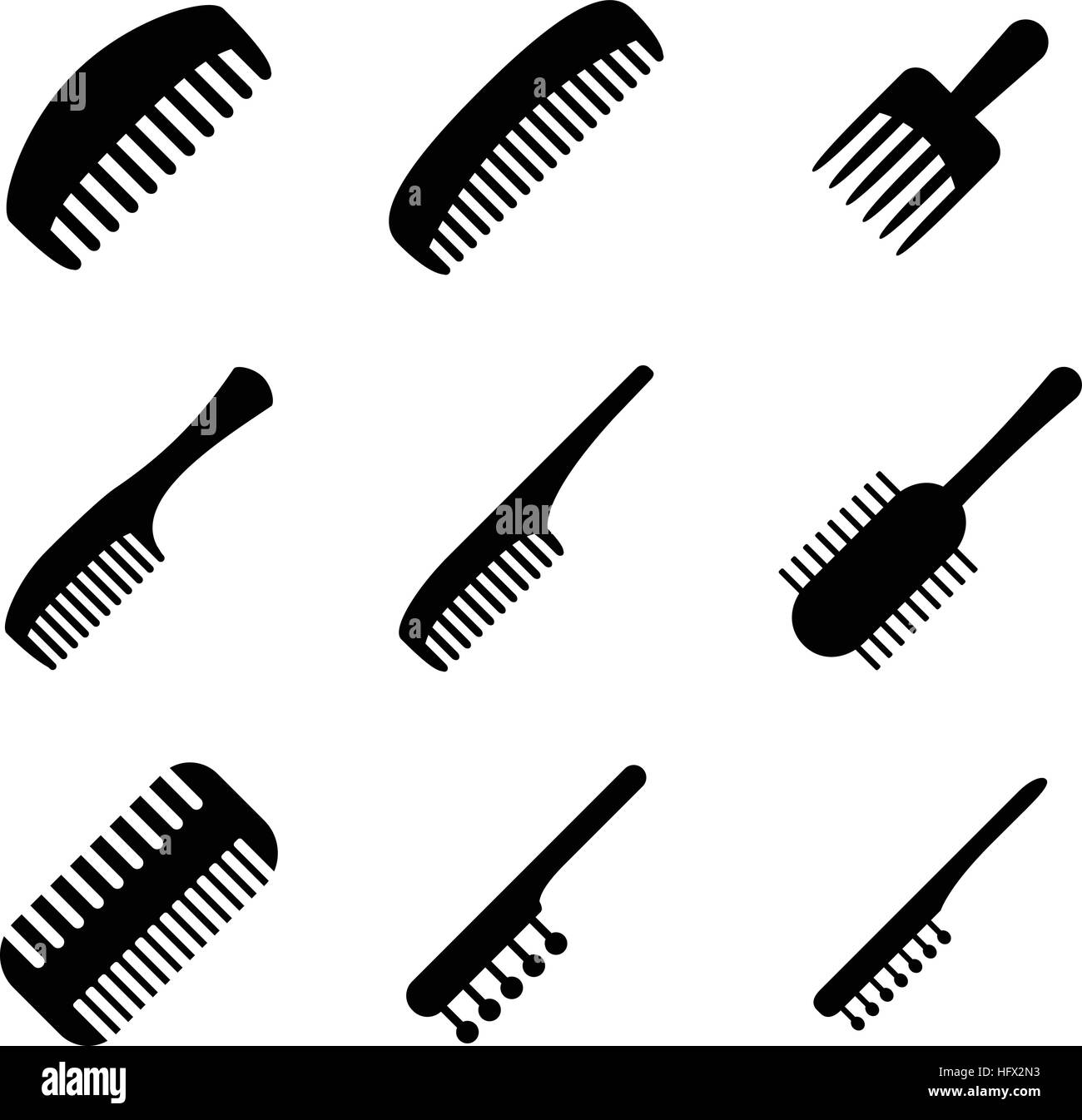 Set di pettine capelli icone in stile silhouette, disegno vettoriale Illustrazione Vettoriale