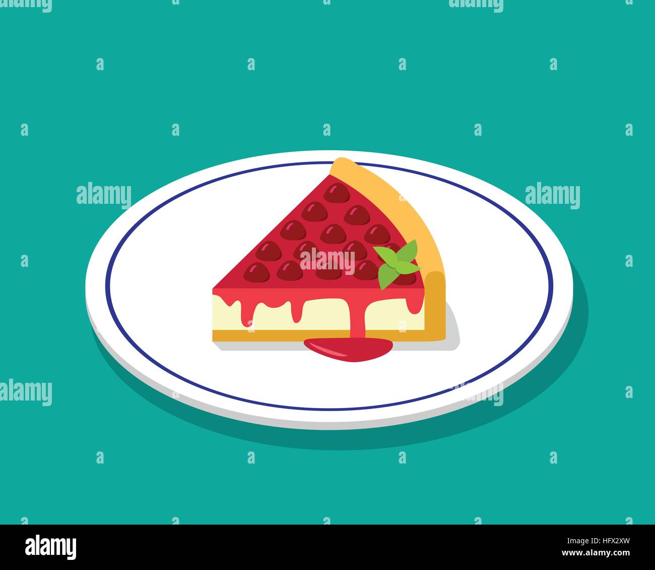 Fragola torta di formaggio in 3D stile cartoon, disegno vettoriale Illustrazione Vettoriale