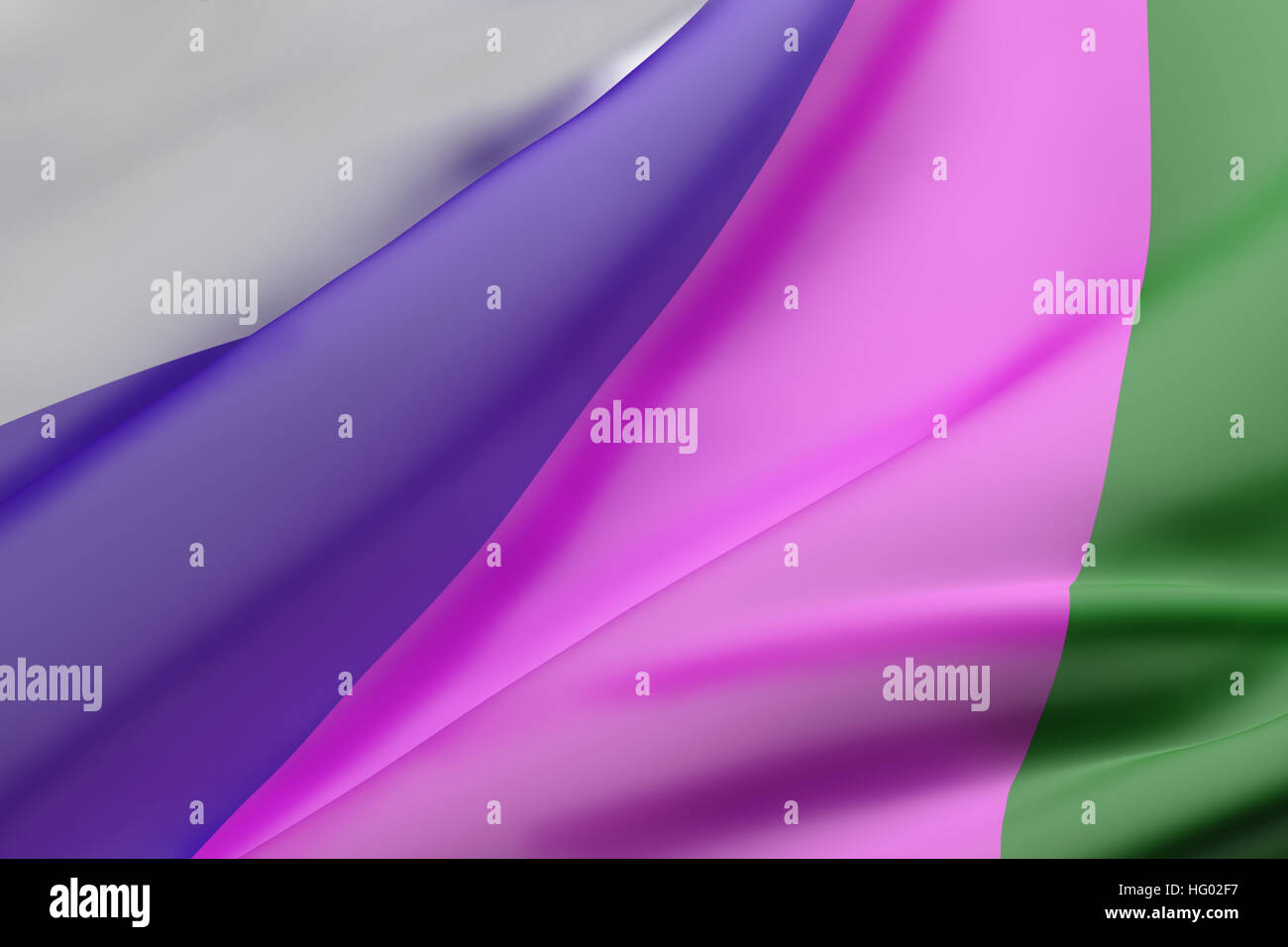 3D rendering di immagine ravvicinata di un silken foglio colorato in verde,  fucsia, viola e bianco colori Foto stock - Alamy